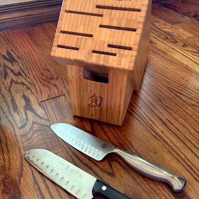 Butcher block and knives