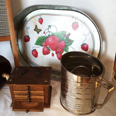 VINTAGE IMPERIAL WASHBOARD-FLOUR SIFTER-COASTERS AND MORE