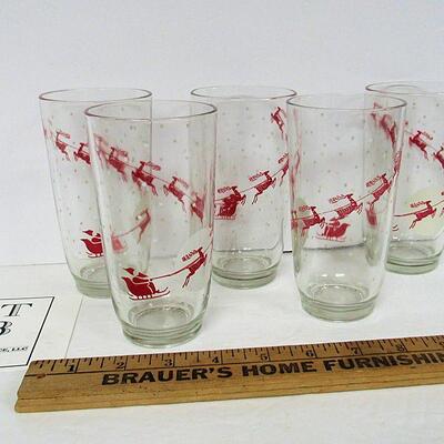 Fun Vintage Christmas Tumblers, Santa in Sleigh With Reindeer