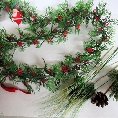 Older Plastic Garland and Floral Picks, Santa Picks