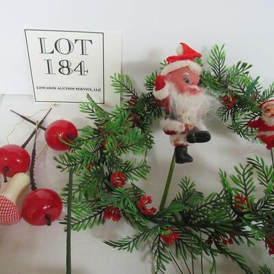 Older Plastic Garland and Floral Picks, Santa Picks
