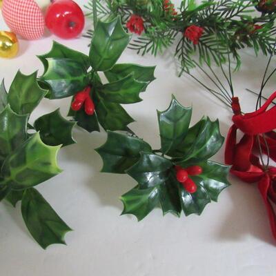 Older Plastic Garland and Floral Picks, Santa Picks