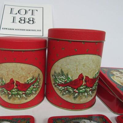 Christmas Santa Coaster Set, Enesco, 2 Cardinal Tins