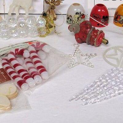 Vintage Light Covers, Angels, and Modern Christmas Plastic Icicle and Ornament Lot
