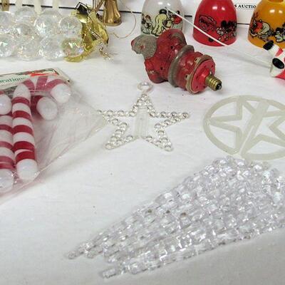 Vintage Light Covers, Angels, and Modern Christmas Plastic Icicle and Ornament Lot