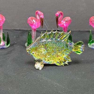 Flamingos and Fish Glass