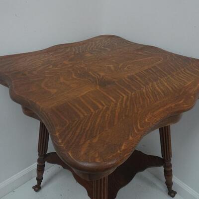 LOT 3 Victorian Tiger Oak Glass Ball and Claw Feet End Table