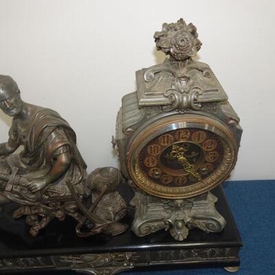 LOT 11. Antique Ansonia Cincinnatus Figural Cast Metal Mantle Clock