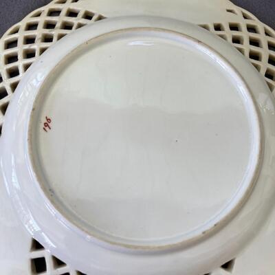 AA  ANTIQUE DRESDEN PIERCED BORDER DECORATIVE PLATES GOLD TRIM FLORAL MOTIF