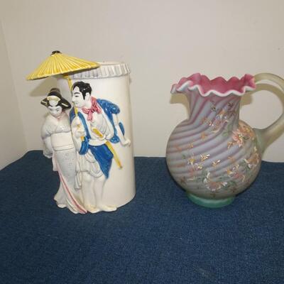 LOT 21. HOME DECOR. PITCHER AND VASE
