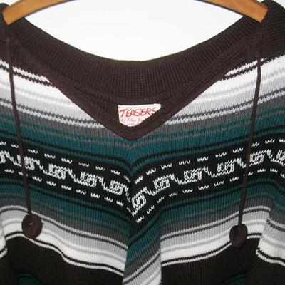 MS Vintage 1980s Poncho by Teasers Filor Knits Collar Aztec Pattern Acrylic