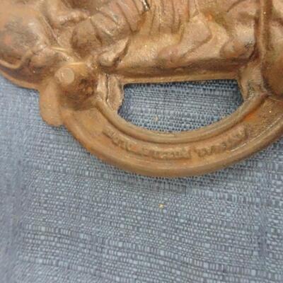 LOT 22. WOOD CARVED BOX AND CAST IRON