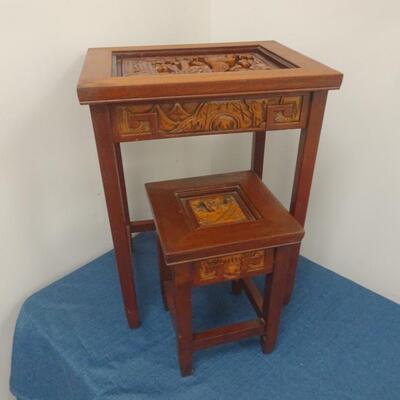 LOT 25. TWO CARVED TABLES