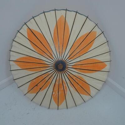 LOT 31  PORCELAIN UMBRELLA STAND AND UMBRELLA