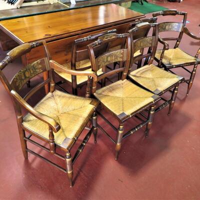 Vintage 6 L. Hitchcock Rush Seat Chairs - 2 Arm & 4 Side Dining room Chairs signed