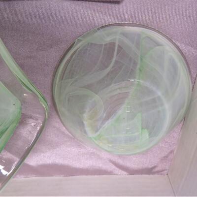Vintage Green Glass Compote 2 pc