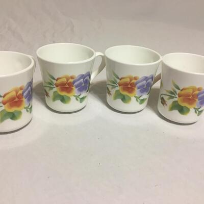 Corelle Corning Ware Summer Blush Pansy Coffee Mugs Cups Set Of 4