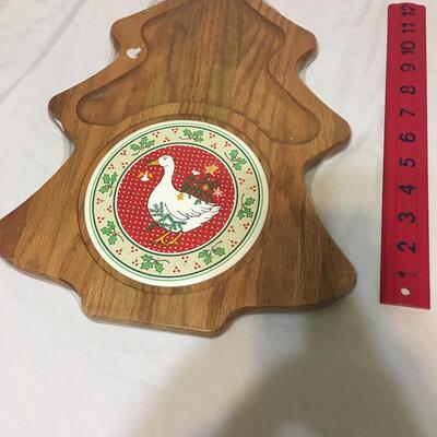 New SealedVermillion Solid Wood Cheese Crackers Christmas Goose Party Tray Vtg USA Made