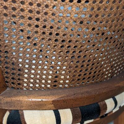 Vintage Striped  Fabric and Rattan Wood Accent Chair