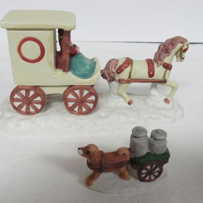 Christmas Horse and Buggy, Bisque, and Tiny Dog Cart, Bisque