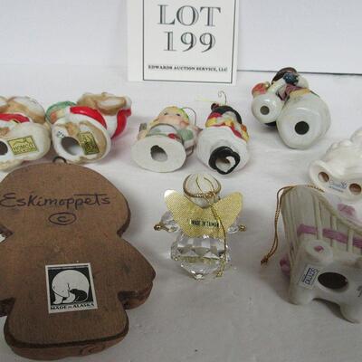 Christmas Ornaments, Bisque Homeco Mice, Goebel Santa, Kitty Cucumber, Eskimo From Alaska