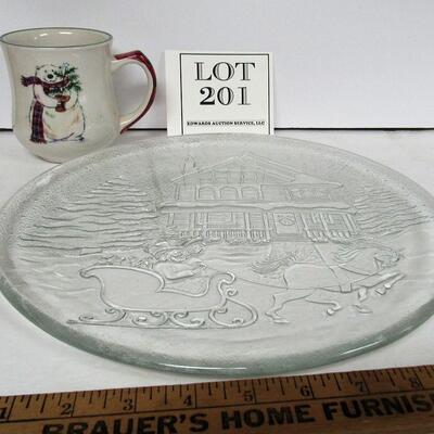 Large Christmas Serving Tray and Pfaltzgraff Mug