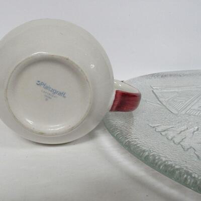 Large Christmas Serving Tray and Pfaltzgraff Mug