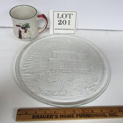 Large Christmas Serving Tray and Pfaltzgraff Mug
