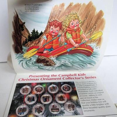 1991 Campbell's Soup Calendar With Postcards and 4 Glass Christmas Ornaments