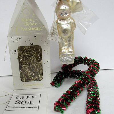 Older Dept 56 Snowbaby Glass Christmas Ornament in Box, 2 Candy Canes