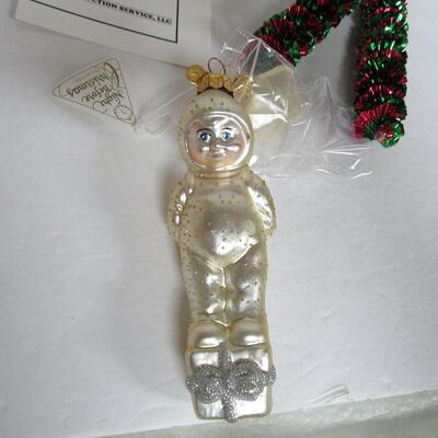 Older Dept 56 Snowbaby Glass Christmas Ornament in Box, 2 Candy Canes