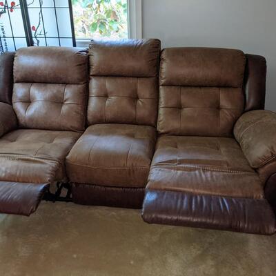 Double Recliner Brown Leather Sofa