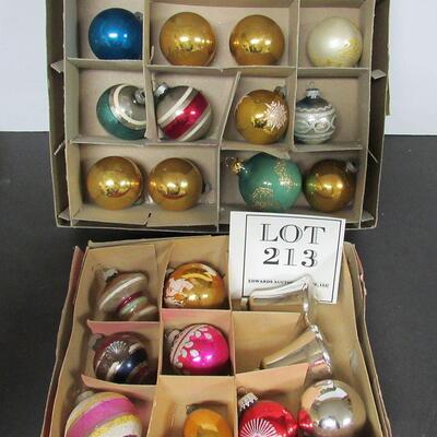 2 Boxes of Vintage Glass Christmas Ornaments, Some Shiny Brites