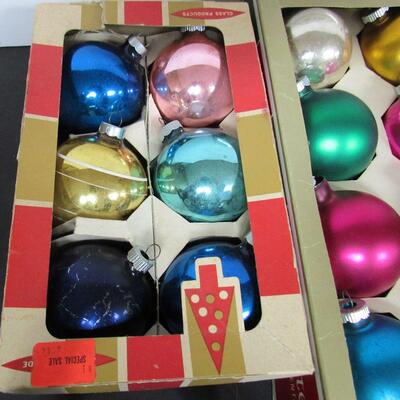 2 Boxes Vintage Christmas Ornaments Shiny Brites and USA