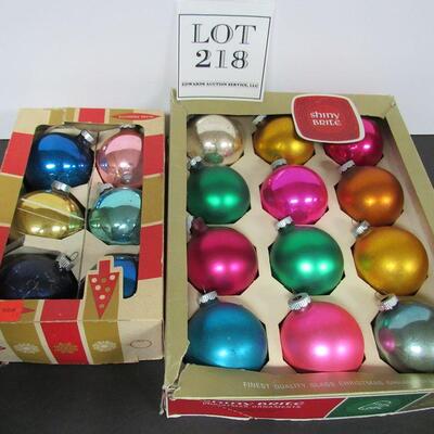 2 Boxes Vintage Christmas Ornaments Shiny Brites and USA