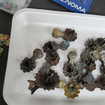 Mixed Lot of Christmas, Old Tin Candle Clips, Scraps, Craft Items, Fuses