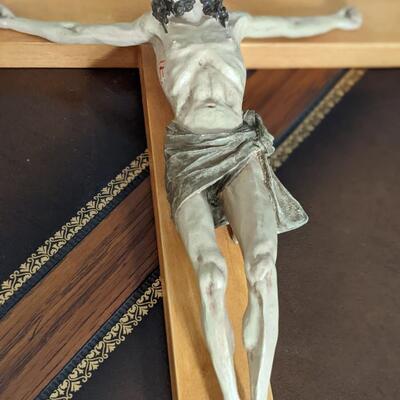 Large Solid Wood Wall Hanging Crucifix with Resin Figure, Lot of 2