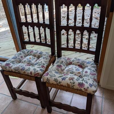 Pair of Ladder Back Solid Wood and Rush Kitchen Accent Chairs
