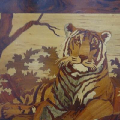 LOT 33.  INLAY WOOD TIGER ART