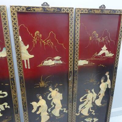 LOT 36. FOUR VINTAGE CHINESE WALL PANELS WITH MOTHER OF PEARL