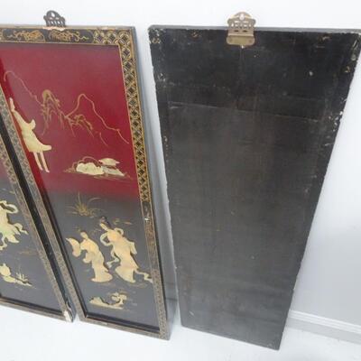 LOT 36. FOUR VINTAGE CHINESE WALL PANELS WITH MOTHER OF PEARL