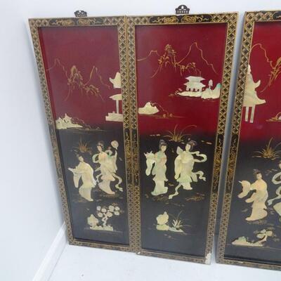 LOT 36. FOUR VINTAGE CHINESE WALL PANELS WITH MOTHER OF PEARL
