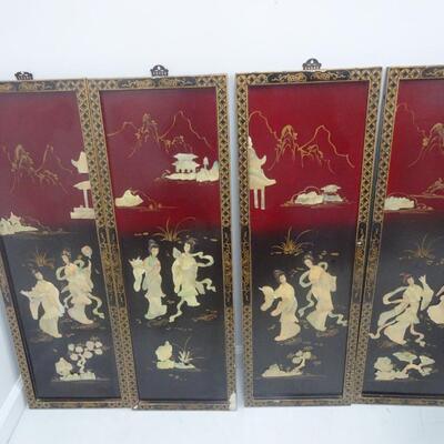 LOT 36. FOUR VINTAGE CHINESE WALL PANELS WITH MOTHER OF PEARL