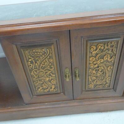 LOT 37. VINTAGE ASIAN CARVED COFFEE TABLE WITH STONE TOP