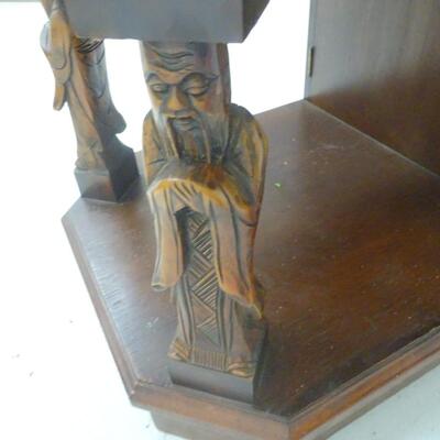 LOT 37. VINTAGE ASIAN CARVED COFFEE TABLE WITH STONE TOP