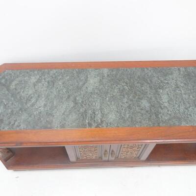 LOT 37. VINTAGE ASIAN CARVED COFFEE TABLE WITH STONE TOP
