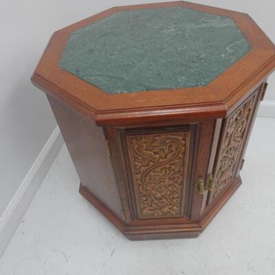 LOT 38  VINTAGE ASIAN CARVED COFFEE TABLE WITH STONE TOP