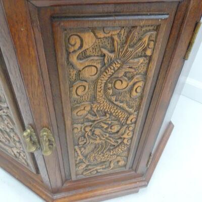 LOT 38  VINTAGE ASIAN CARVED COFFEE TABLE WITH STONE TOP