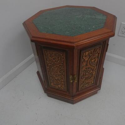 LOT 38  VINTAGE ASIAN CARVED COFFEE TABLE WITH STONE TOP