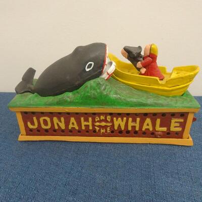 LOT 43 VINTAGE JONAH AND THE WHALE CAST IRON BANK